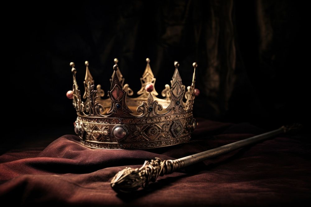 Medieval crown and scepter spirituality accessories still life. AI generated Image by rawpixel.