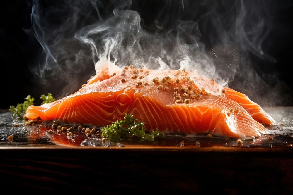 Smoked salmon seafood freshness parsley. AI generated Image by rawpixel.