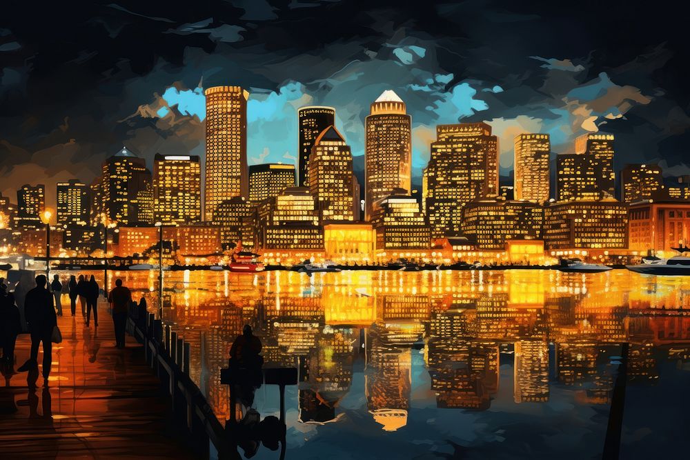 Skyline architecture illuminated metropolis. AI generated Image by rawpixel.