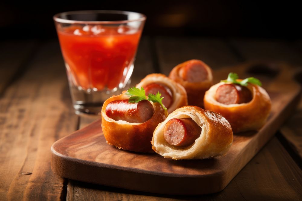 Pigs in a blanket cocktails ketchup food refreshment. AI generated Image by rawpixel.