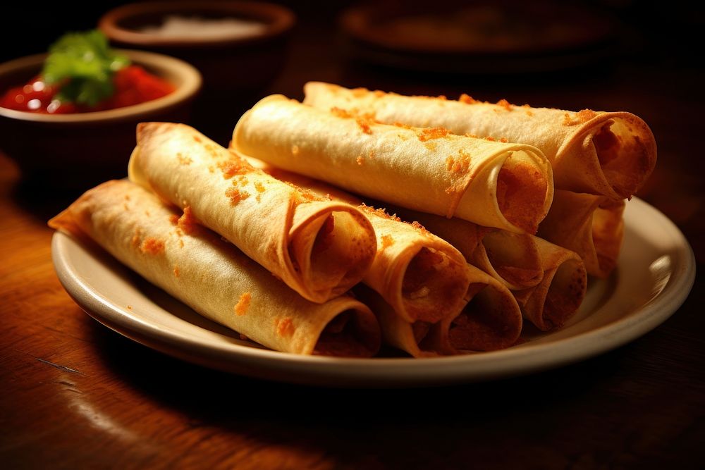 Taquitos bread plate food. AI generated Image by rawpixel.
