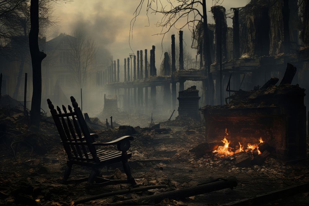 Aftermath of a fire chair architecture destruction. AI generated Image by rawpixel.