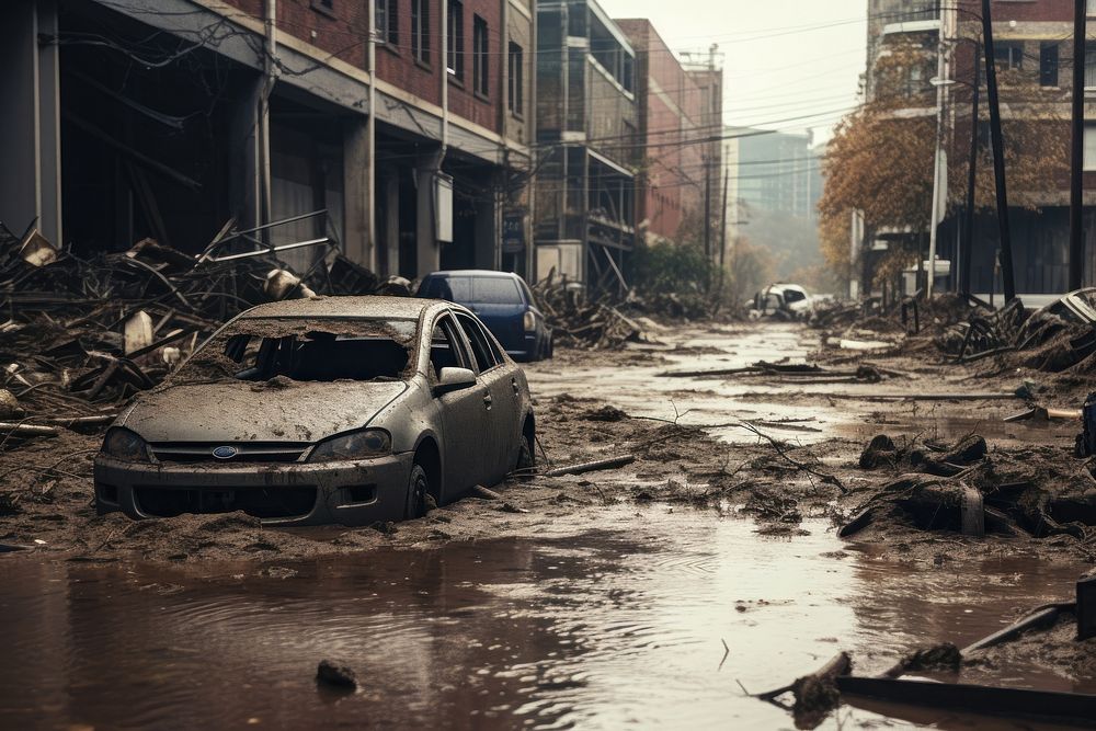 Flood car vehicle transportation. AI generated Image by rawpixel.