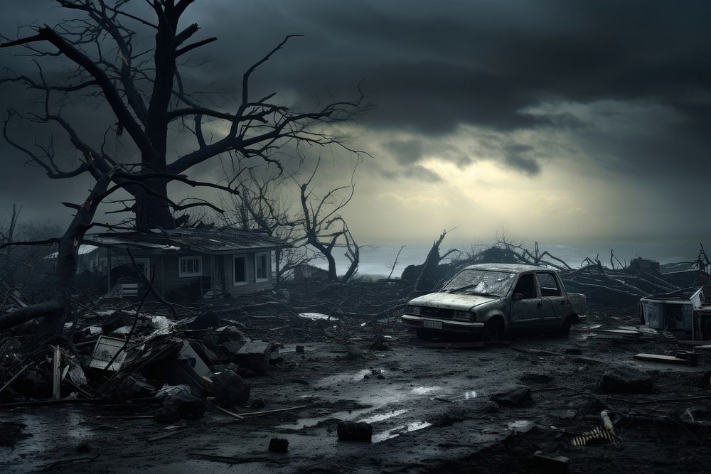 Aftermath of a storm outdoors vehicle car. AI generated Image by rawpixel.