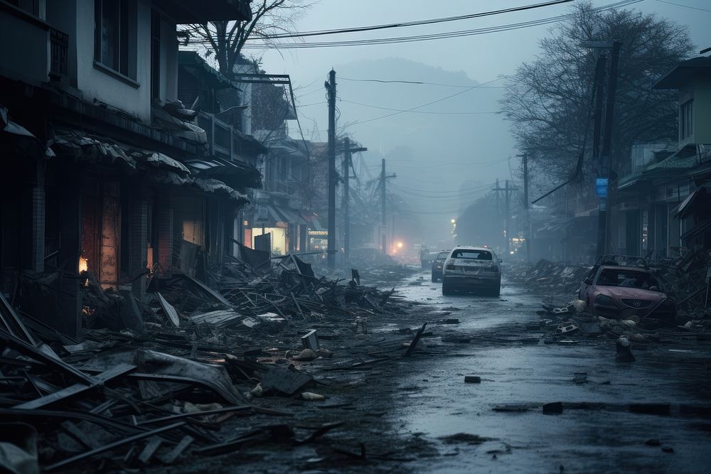 Aftermath of an earthquake vehicle car infrastructure. AI generated Image by rawpixel.