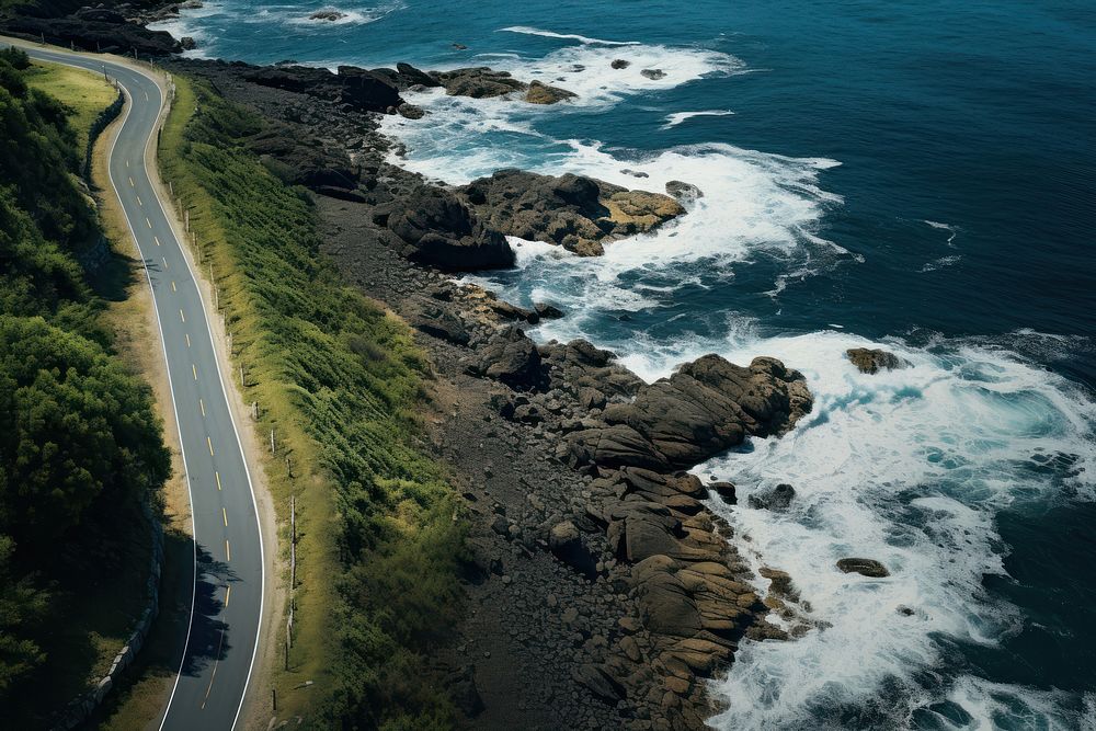 Road coast outdoors vehicle. AI generated Image by rawpixel.