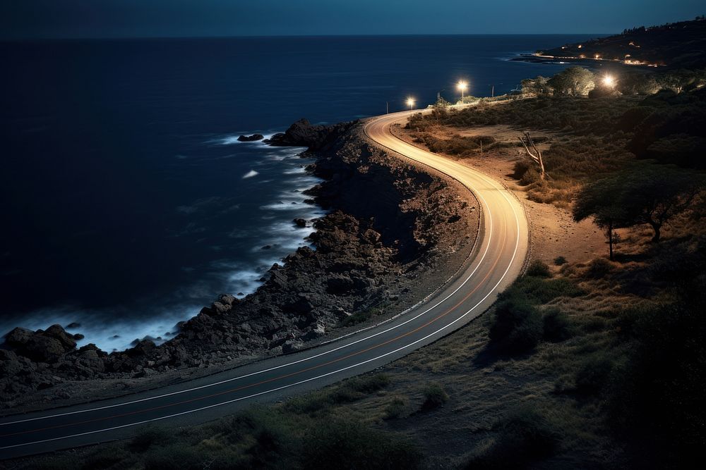 Road night coast outdoors. AI generated Image by rawpixel.
