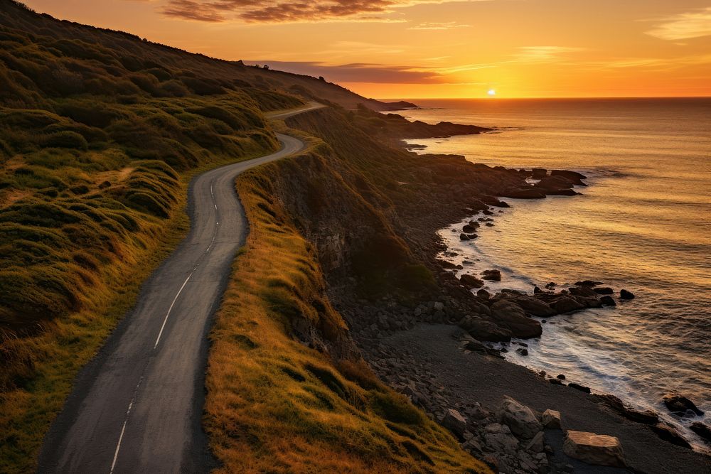 Road coast outdoors horizon. AI generated Image by rawpixel.