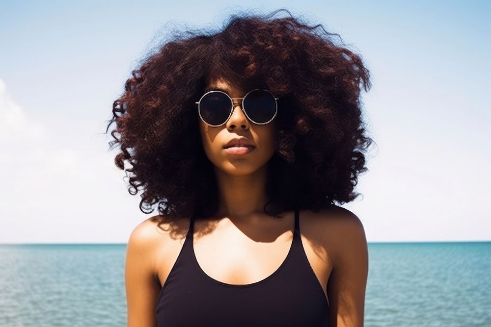 Black woman sunglasses summer beach. AI generated Image by rawpixel.
