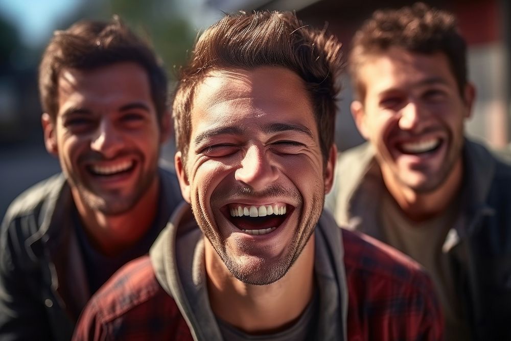 Smiling men laughs laughing portrait motion. AI generated Image by rawpixel.