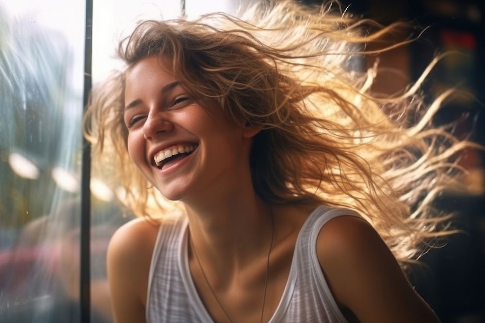 Smiling women laughs laughing portrait motion. AI generated Image by rawpixel.