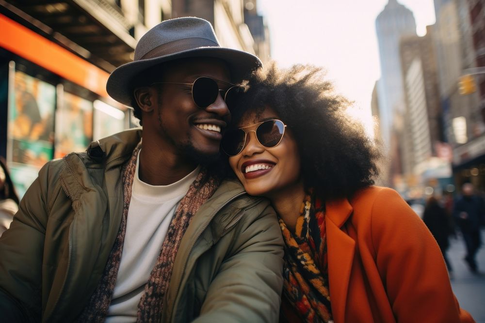 Black couple sunglasses laughing portrait. AI generated Image by rawpixel.