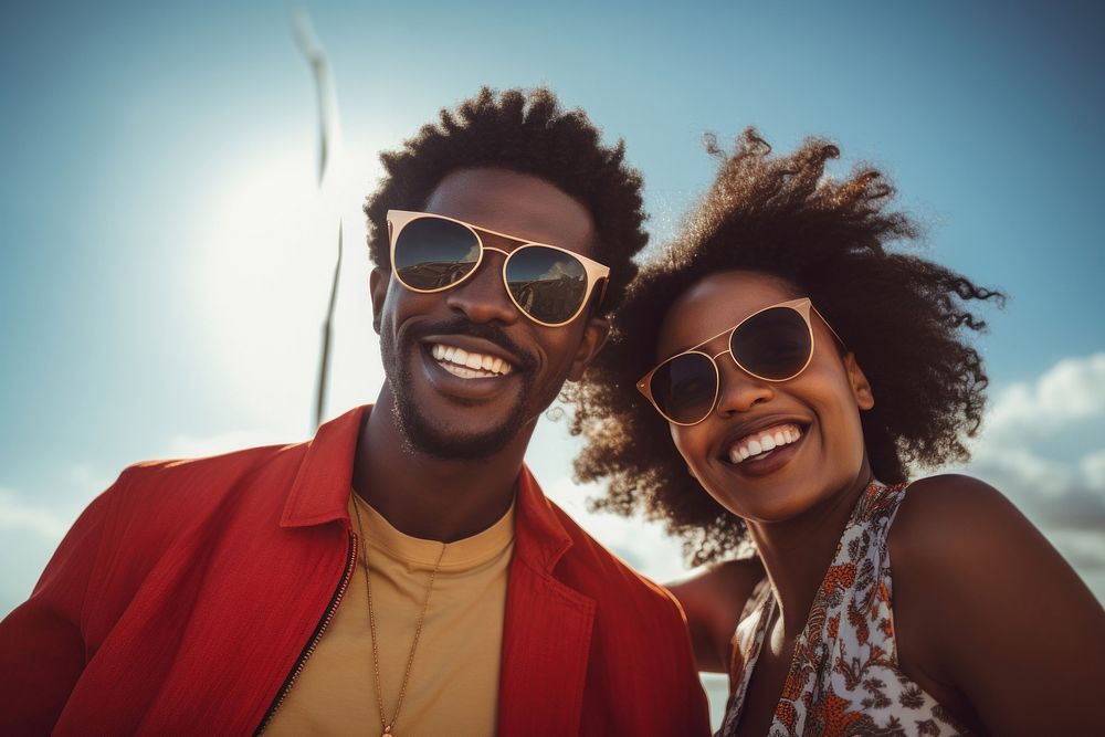 Black couple sunglasses laughing portrait. AI generated Image by rawpixel.
