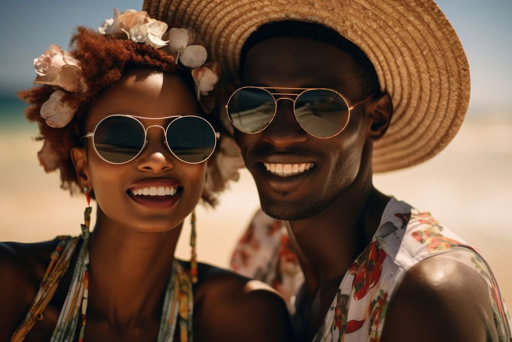 Black couple portrait photography sunglasses. AI generated Image by rawpixel.