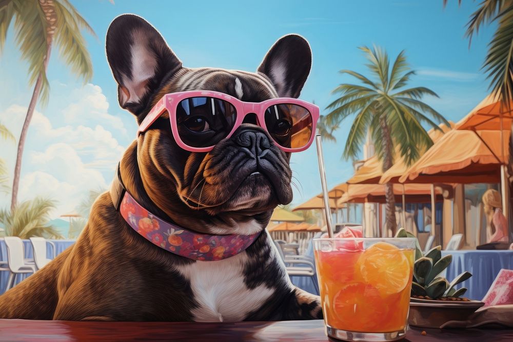 Happy french bulldog sunglasses portrait outdoors. AI generated Image by rawpixel.