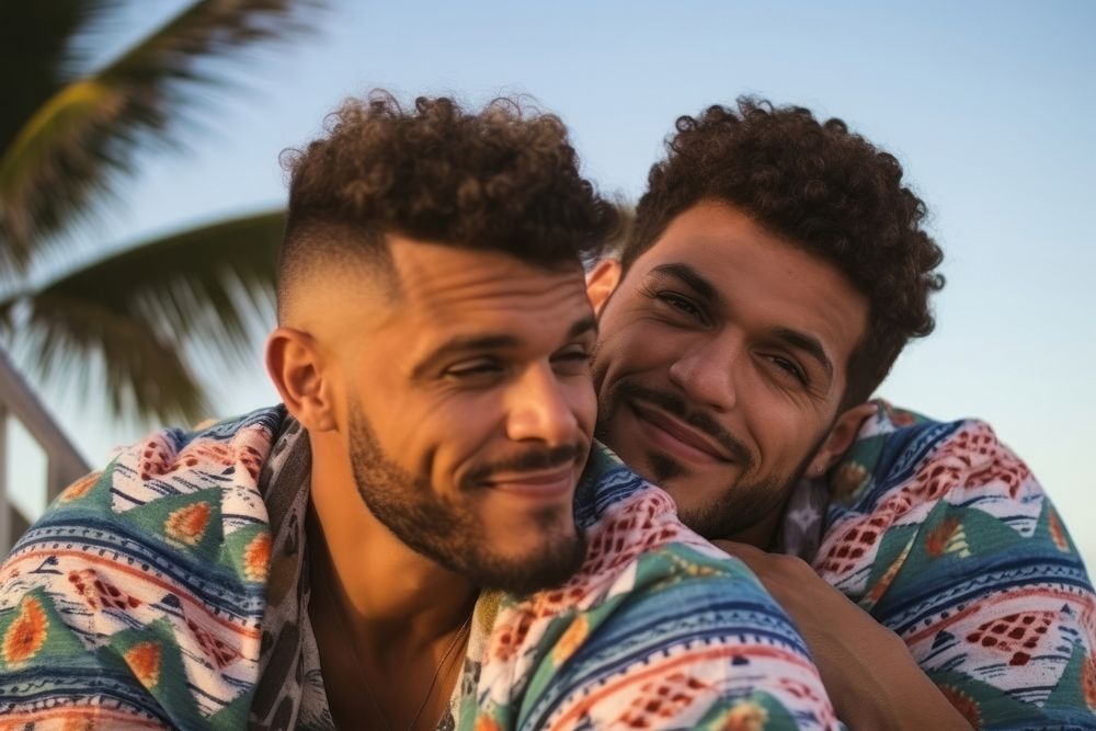 Mexican gay couple laughing portrait romance. AI generated Image by rawpixel.
