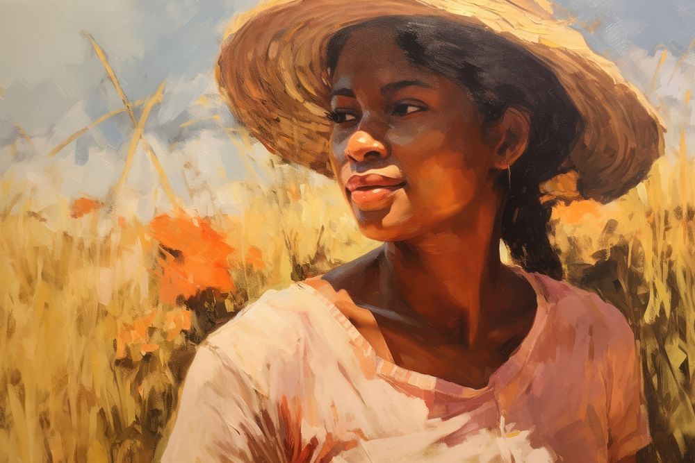 Oil painting of a black woman portrait field adult. AI generated Image by rawpixel.
