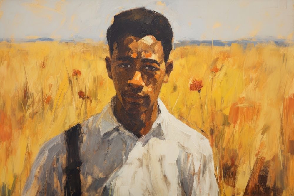 Oil painting of a black man portrait field outdoors. AI generated Image by rawpixel.