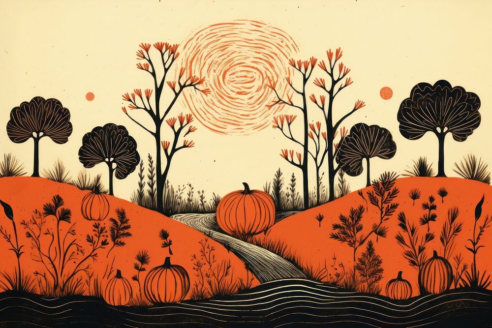 Pumpkin border painting drawing nature. AI generated Image by rawpixel.