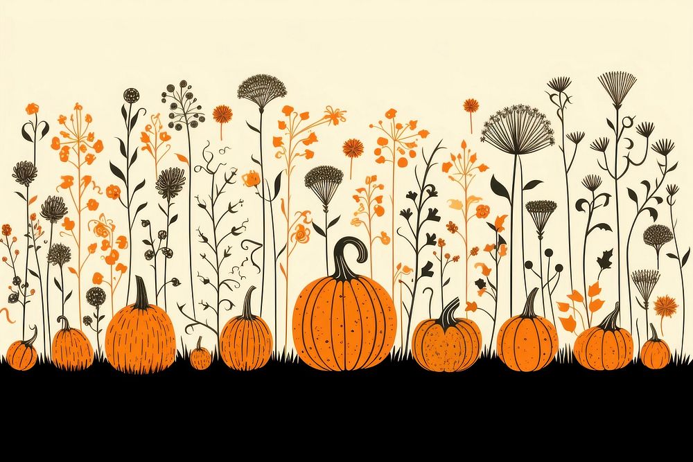 Pumpkin border vegetable halloween pattern. AI generated Image by rawpixel.