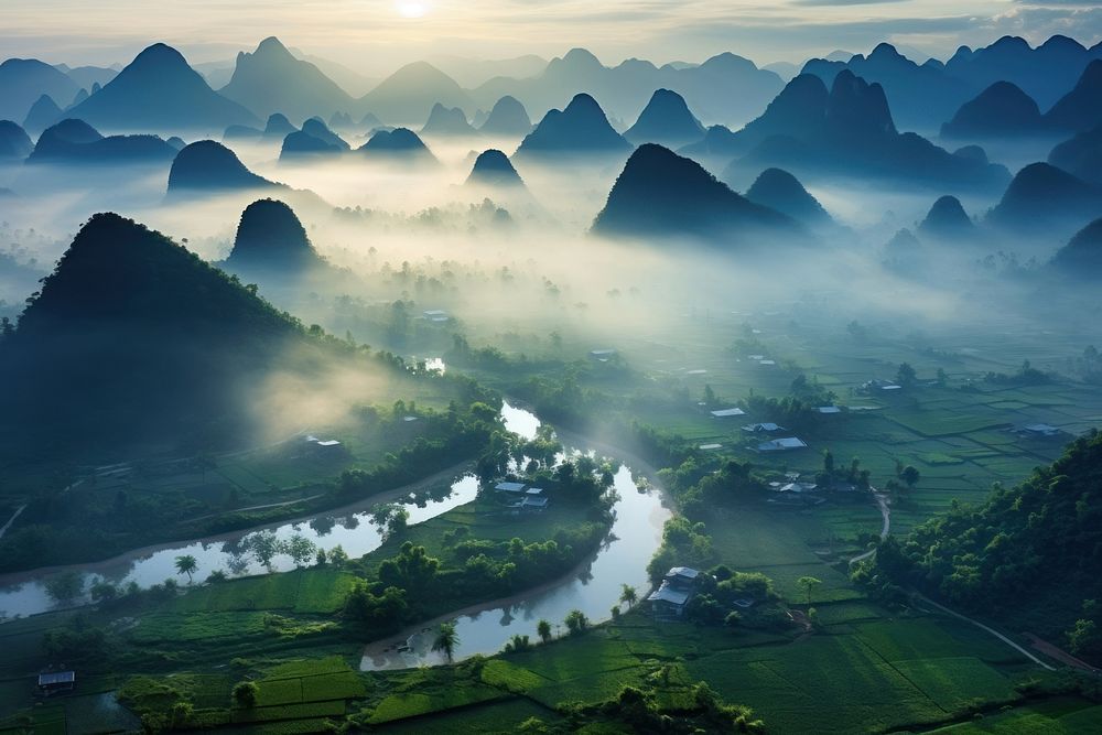 China landscape panoramic outdoors. AI generated Image by rawpixel.