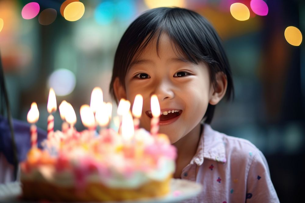 10th birthday party of Singaporean girl cake dessert blowing. AI generated Image by rawpixel.