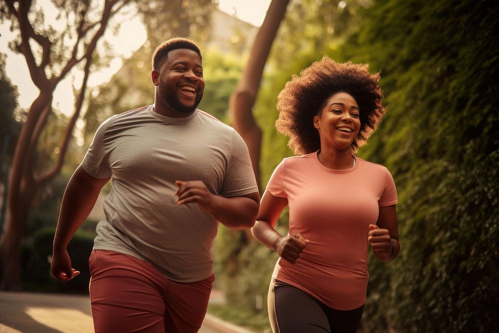 Chubby african-american couple jogging running sports adult. AI generated Image by rawpixel.