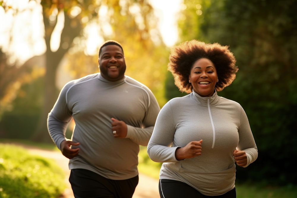 Chubby african-american couple jogging running sports adult. AI generated Image by rawpixel.