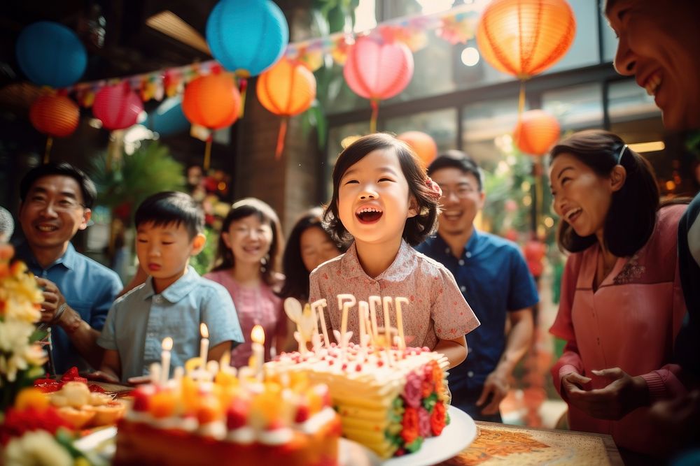 Birthday party of Vietnamese 12 years old girl cake dessert blowing. AI generated Image by rawpixel.