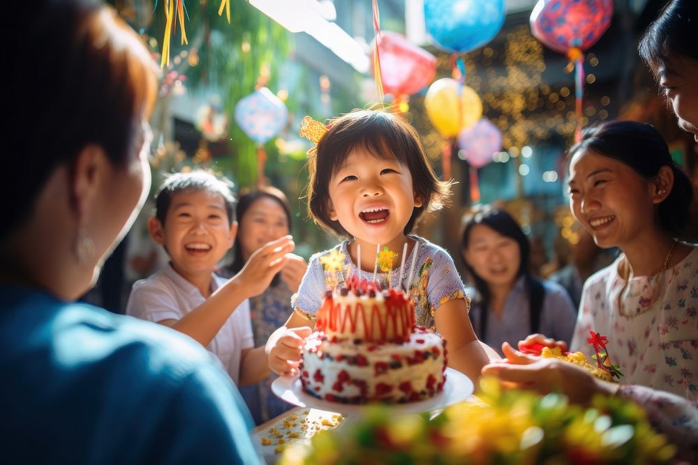 Birthday party of Vietnamese 12 years old girl cake blowing dessert. AI generated Image by rawpixel.