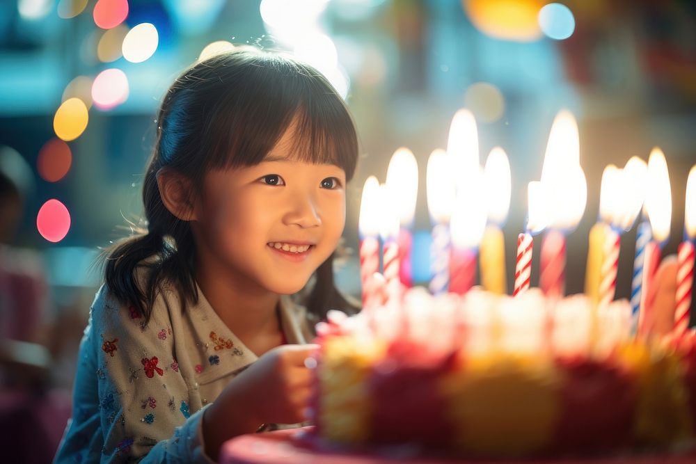 Birthday party of Vietnamese girl cake dessert blowing. AI generated Image by rawpixel.
