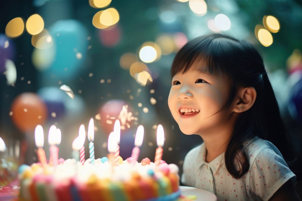 Birthday party of Vietnamese girl cake dessert blowing. AI generated Image by rawpixel.