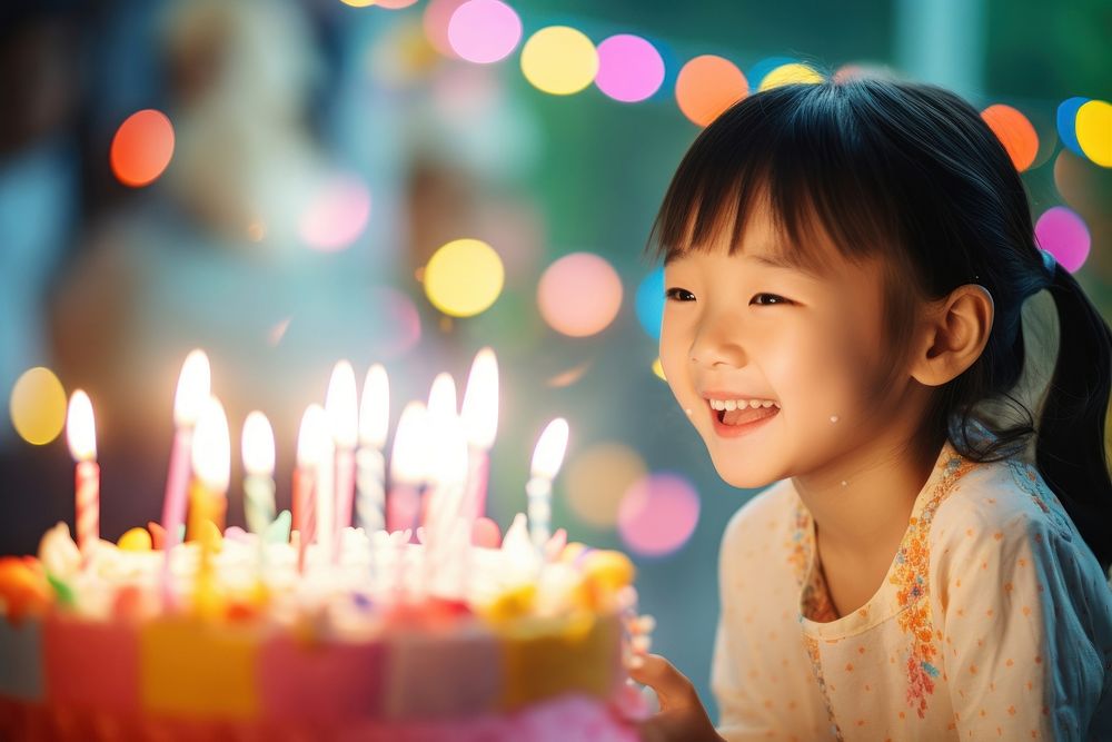 Birthday party of Vietnamese girl cake blowing dessert. AI generated Image by rawpixel.