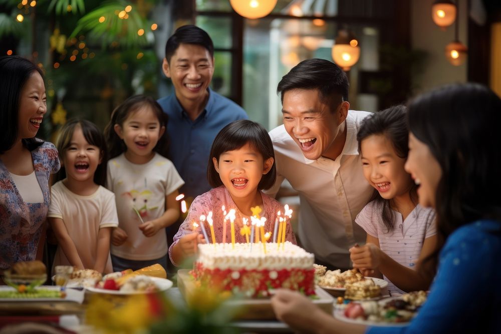 Birthday party of Vietnamese kid cake blowing dessert. AI generated Image by rawpixel.