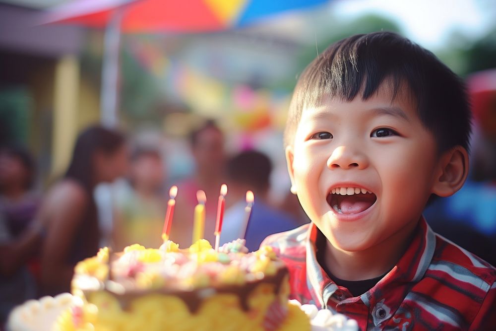 Birthday party of Filipino kid cake blowing dessert. AI generated Image by rawpixel.