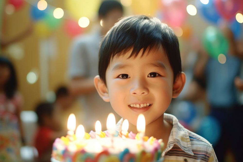 Birthday party of Filipino kid cake dessert blowing. AI generated Image by rawpixel.