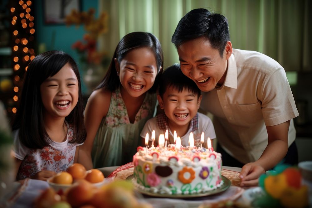 Birthday party of Filipino kids cake blowing dessert. AI generated Image by rawpixel.