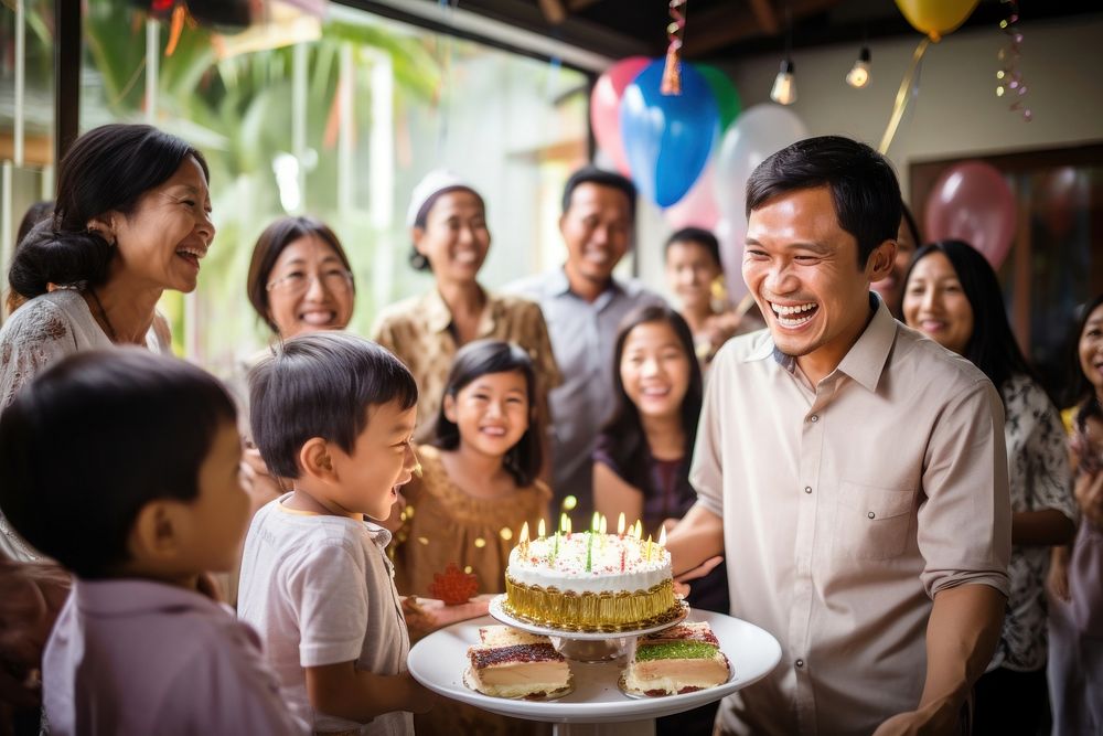 Birthday party of Indonesian kid cake dessert parent. AI generated Image by rawpixel.