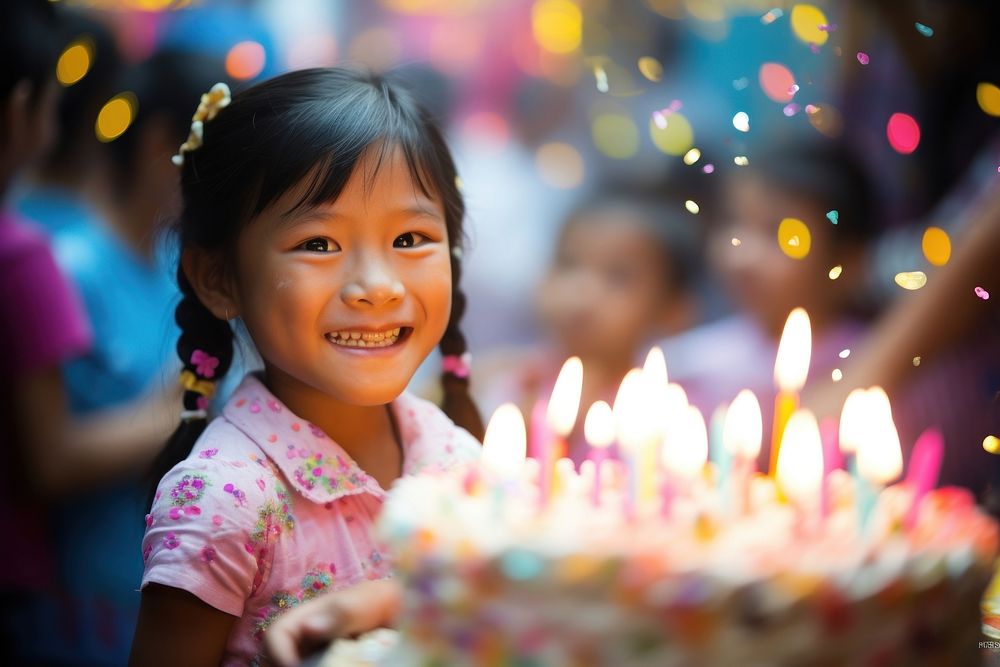 Birthday party of Laos girl cake blowing dessert. AI generated Image by rawpixel.