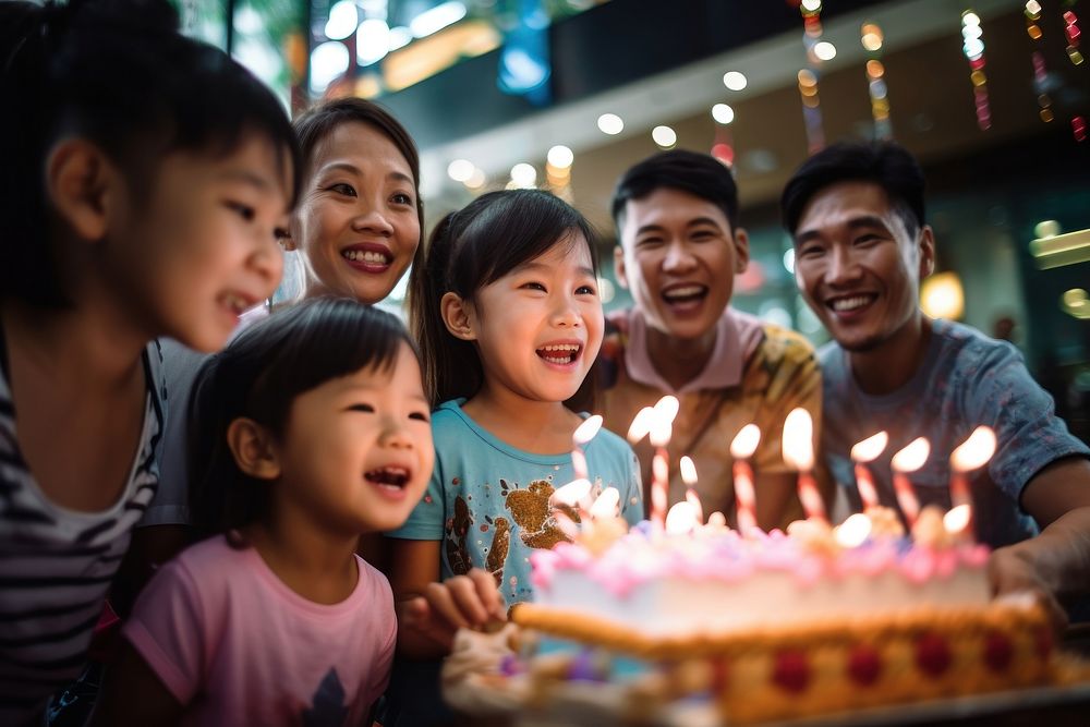 Birthday party of singaporean kids cake dessert blowing. AI generated Image by rawpixel.