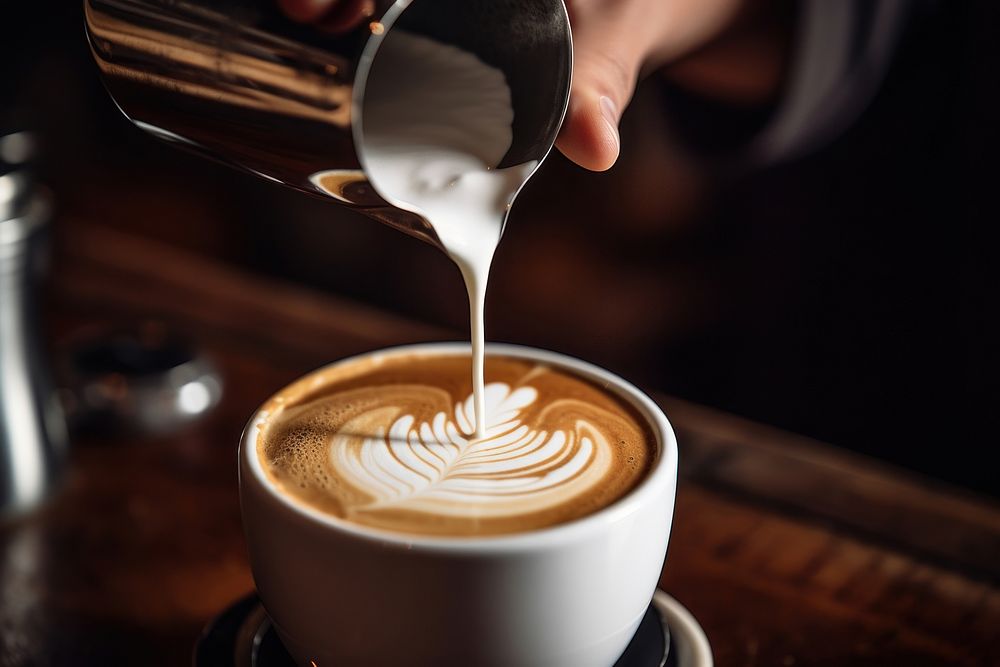 Barista coffee pouring latte. AI generated Image by rawpixel.