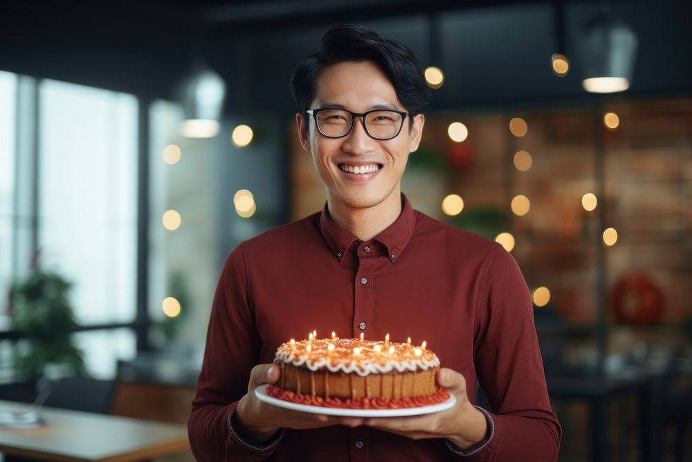 Malaysian holding cake birthday dessert smiling. AI generated Image by rawpixel.