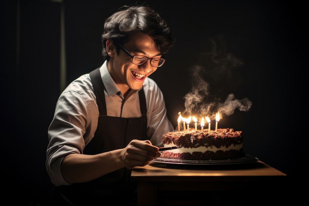 Malaysian holding cake birthday dessert blowing. AI generated Image by rawpixel.
