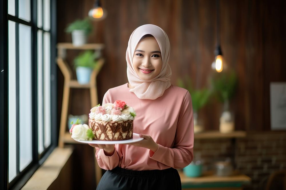 Malaysian holding cake birthday dessert smiling. AI generated Image by rawpixel.