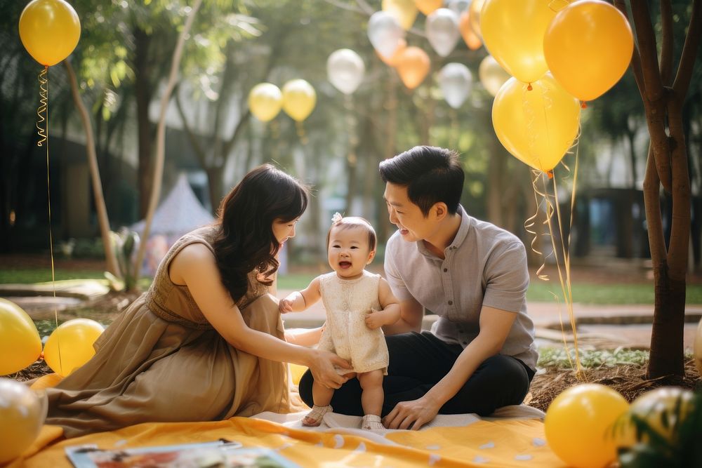 Vietnamese birthday party family balloon father. AI generated Image by rawpixel.