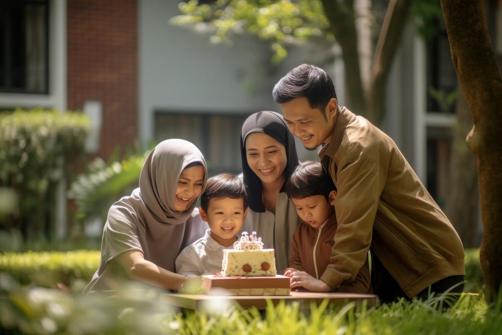 Indonesian birthday family father adult child. AI generated Image by rawpixel.