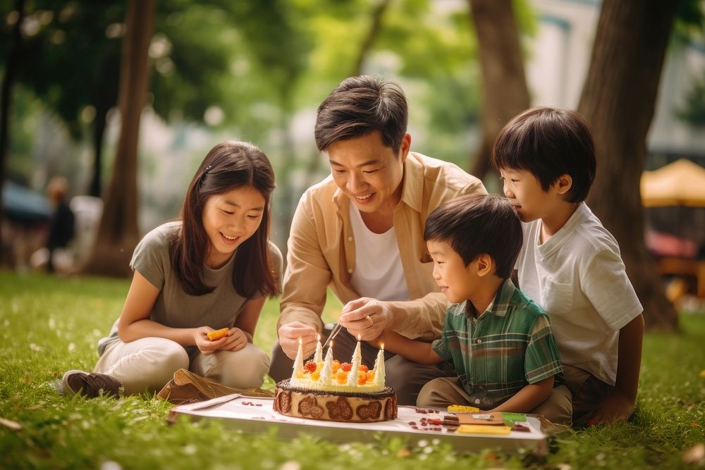 Singaporean birthday family child cake dessert. AI generated Image by rawpixel.
