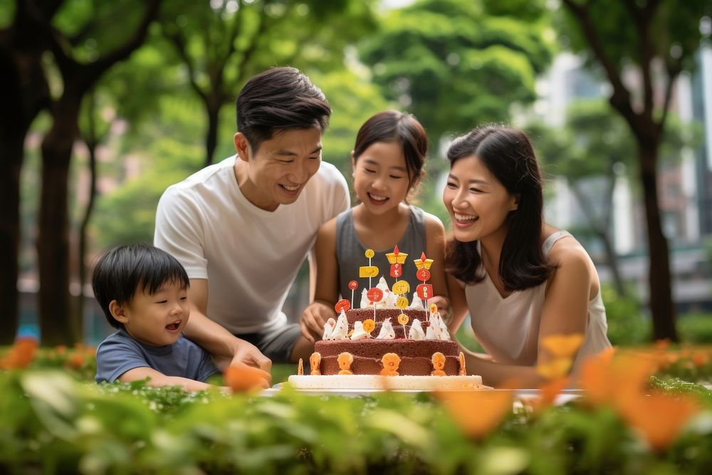Singaporean birthday family cake dessert father. 