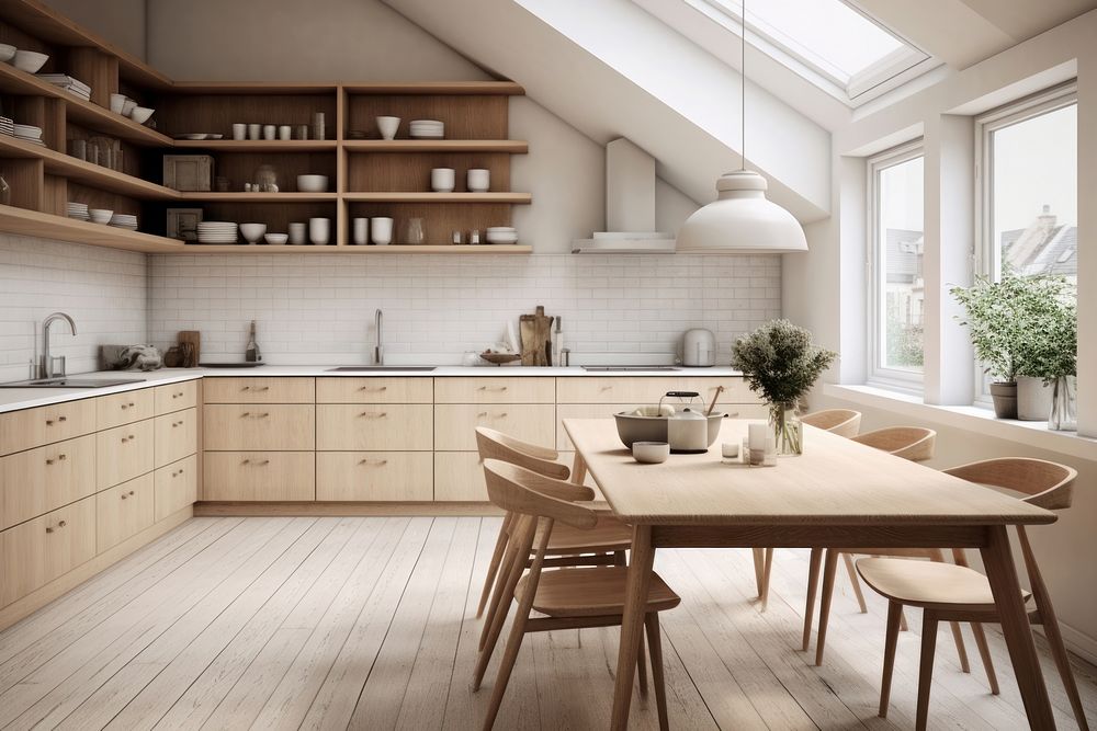 Scandinavian kitchen architecture furniture building. AI generated Image by rawpixel.
