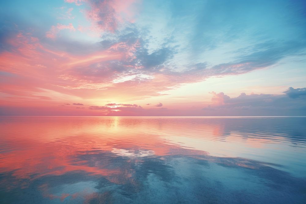 Sunset over sea sky outdoors horizon. AI generated Image by rawpixel.